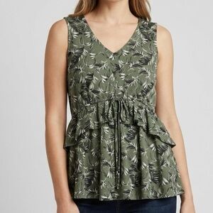 Style & Co. Olive Green Palm Leaf Print Peplum Tank Top Size Medium